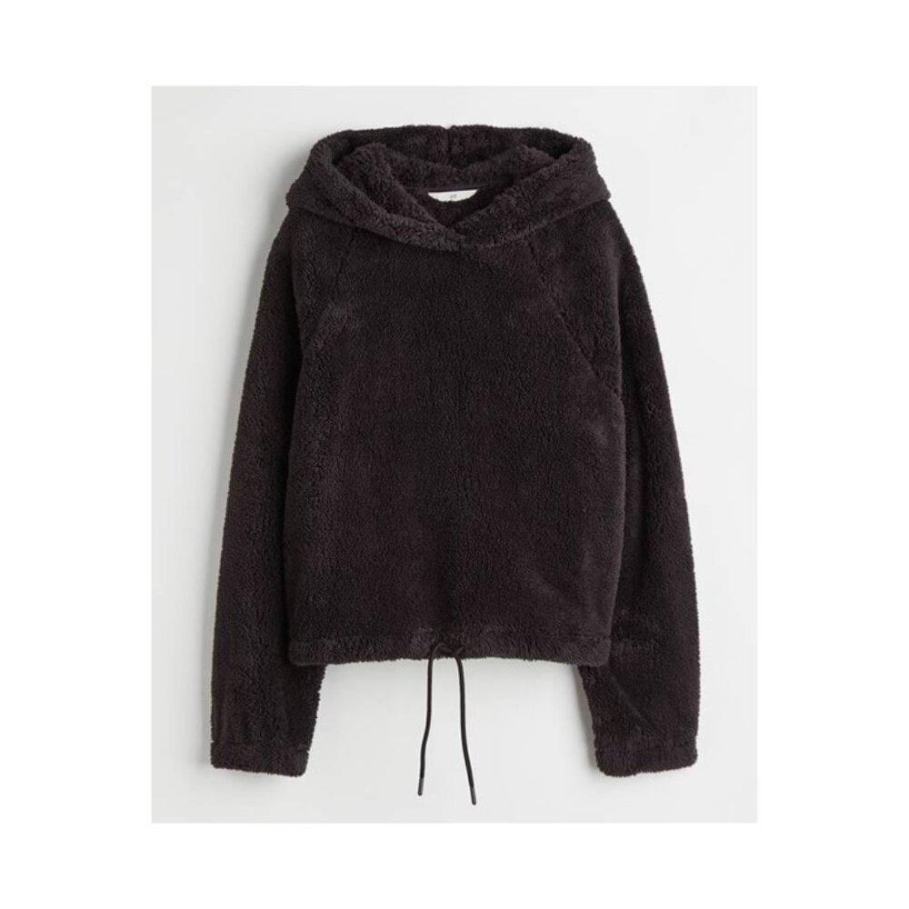 H&M Dark Gray Soft Pile Cropped Teddy Bear Hoodie - Size M